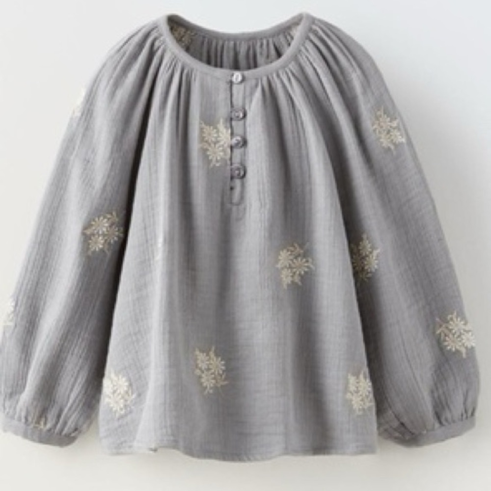 Zara Gird 3-4y Cotton Floral Embroidered Gauze Blouse Top